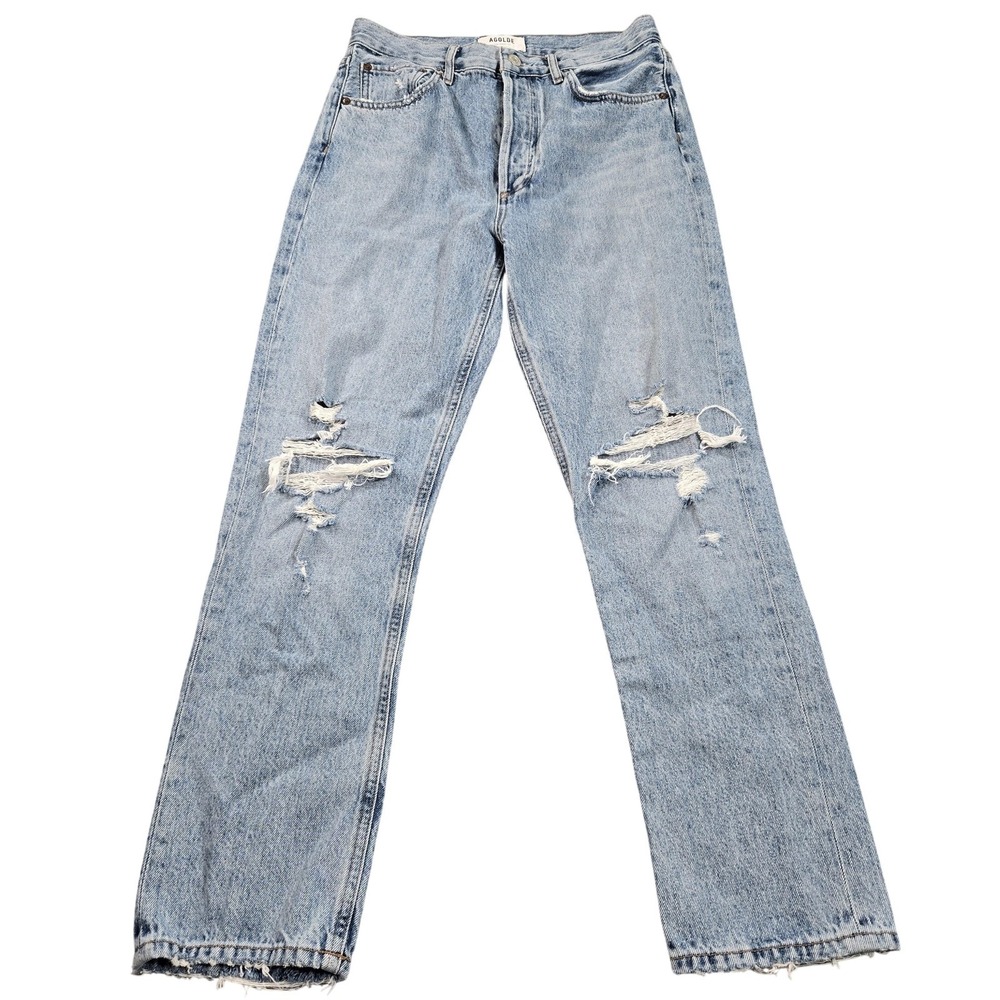 AGOLDE Riley High Rise Straight Crop Jeans Womens 26 Light Wash Distressed